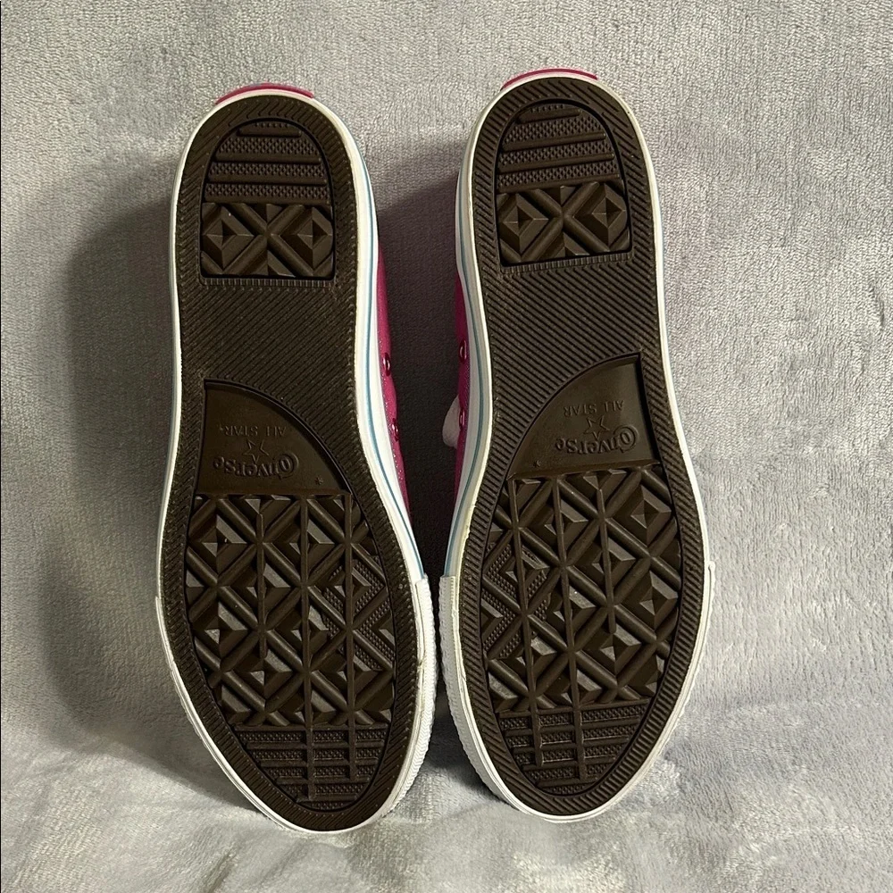 Converse All Star Kids Pink Glitter Sneakers With Double Tongue Size 6 Junior